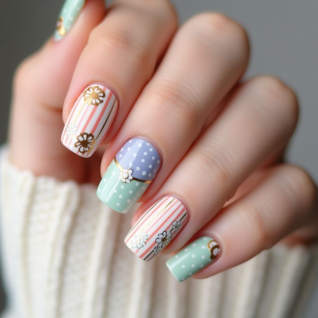 Spring Stripes And Lines Nail Design