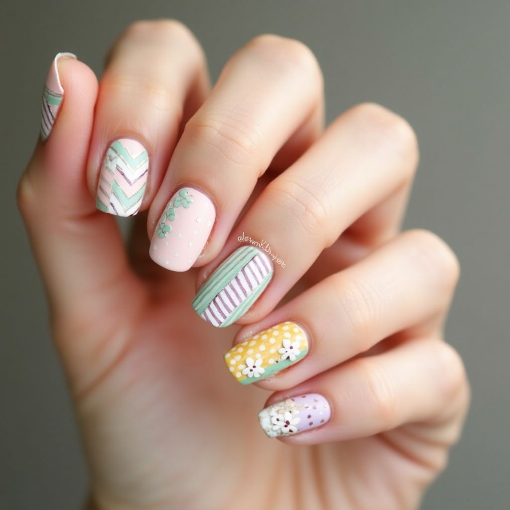 Spring Stripes And Lines Nail Design