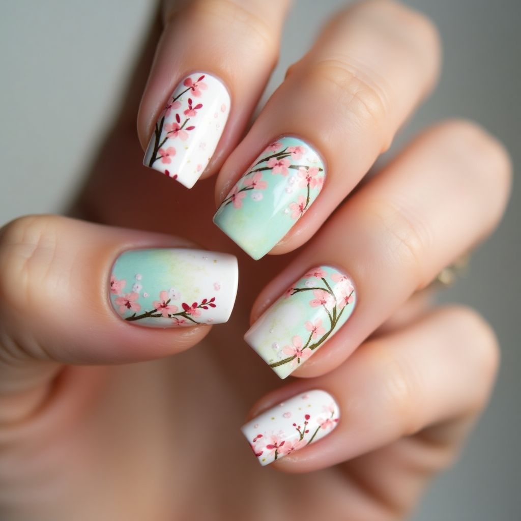 Spring Freehand Art Nail Design